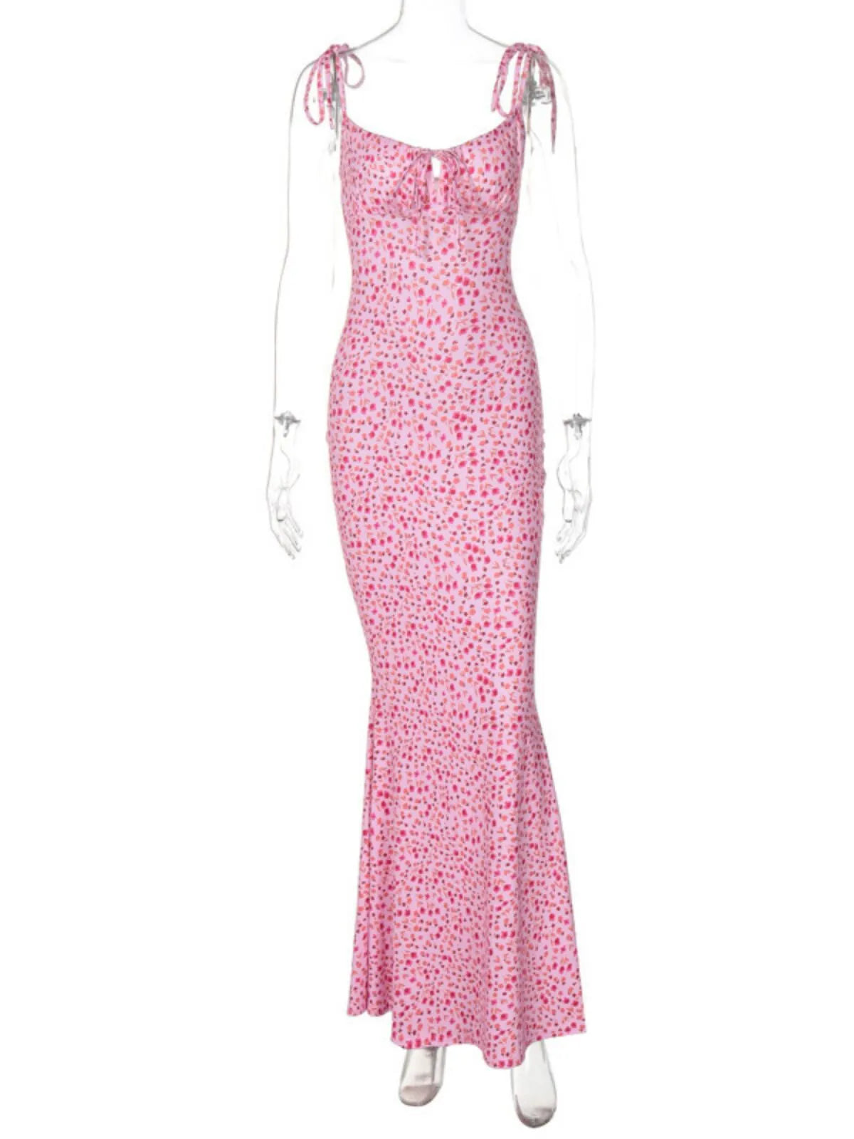 Ditsy Floral Elegant Backless Lace-up Spaghetti Strap Bodycon Dress