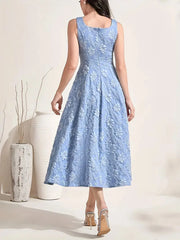 Ditsy Floral Elegant Square Neck A-line Dress
