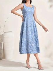 Ditsy Floral Elegant Square Neck A-line Dress