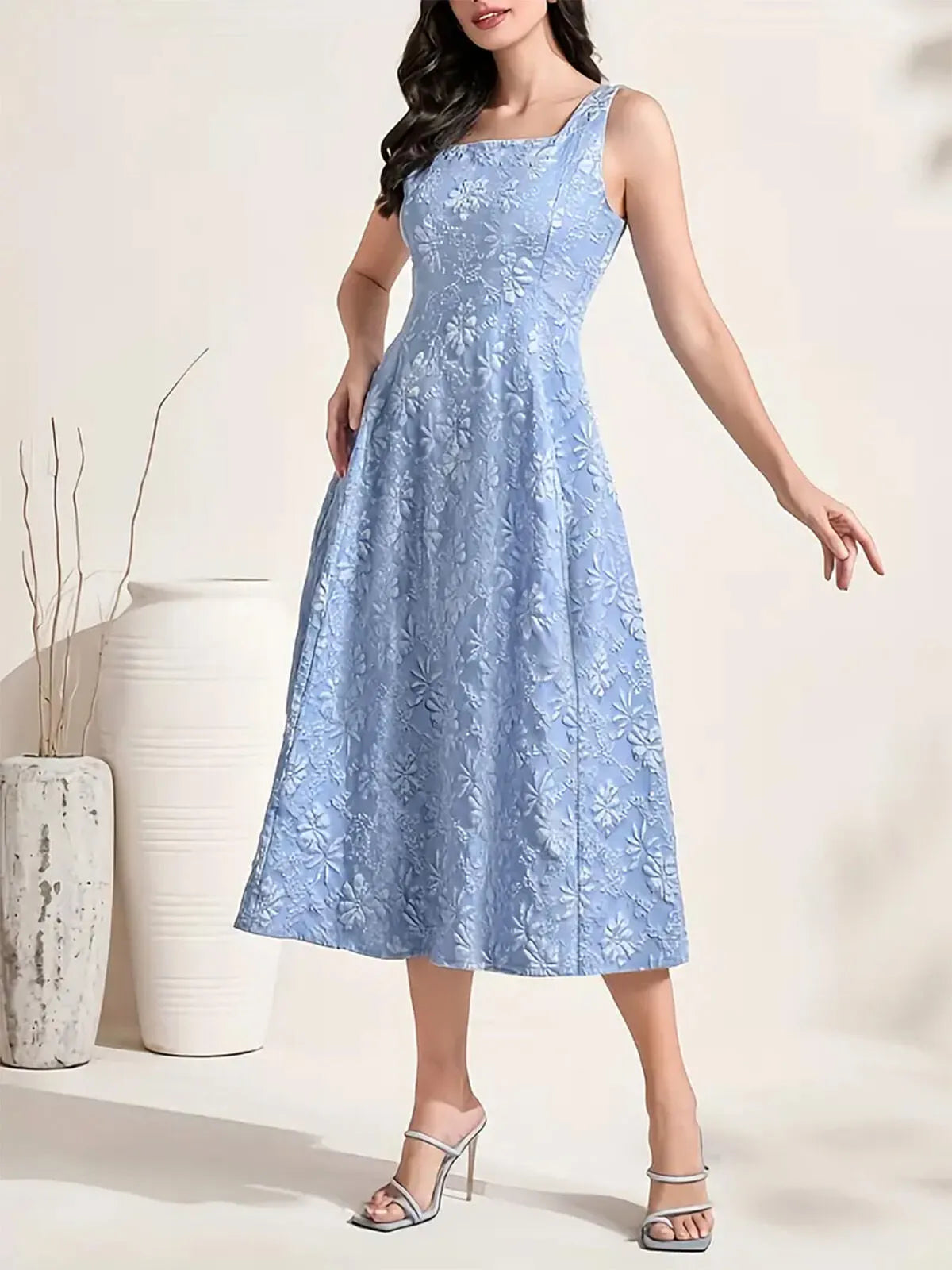 Ditsy Floral Elegant Square Neck A-line Dress