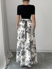 Ditsy Floral Elegant Tie Back Square Neck A-line Dress