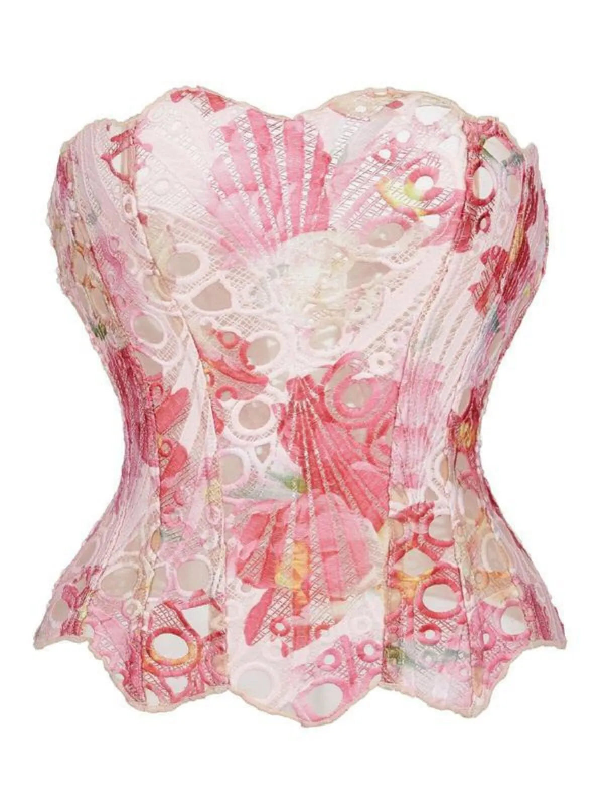 Random Pattern Hollow Out Strapless Corset Elegant Contrast Lace Bandeau