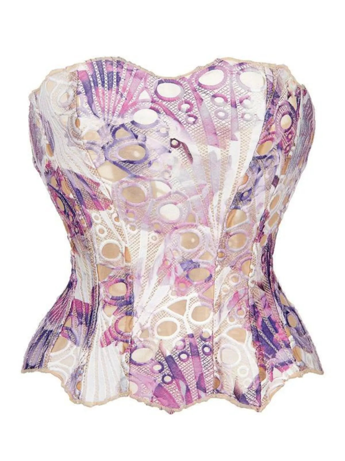 Random Pattern Hollow Out Strapless Corset Elegant Contrast Lace Bandeau