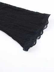 Ditsy Floral Lace Deep V Neck Flounce Sleeve Extra-long Sleeve Lace Wrap T-shirt