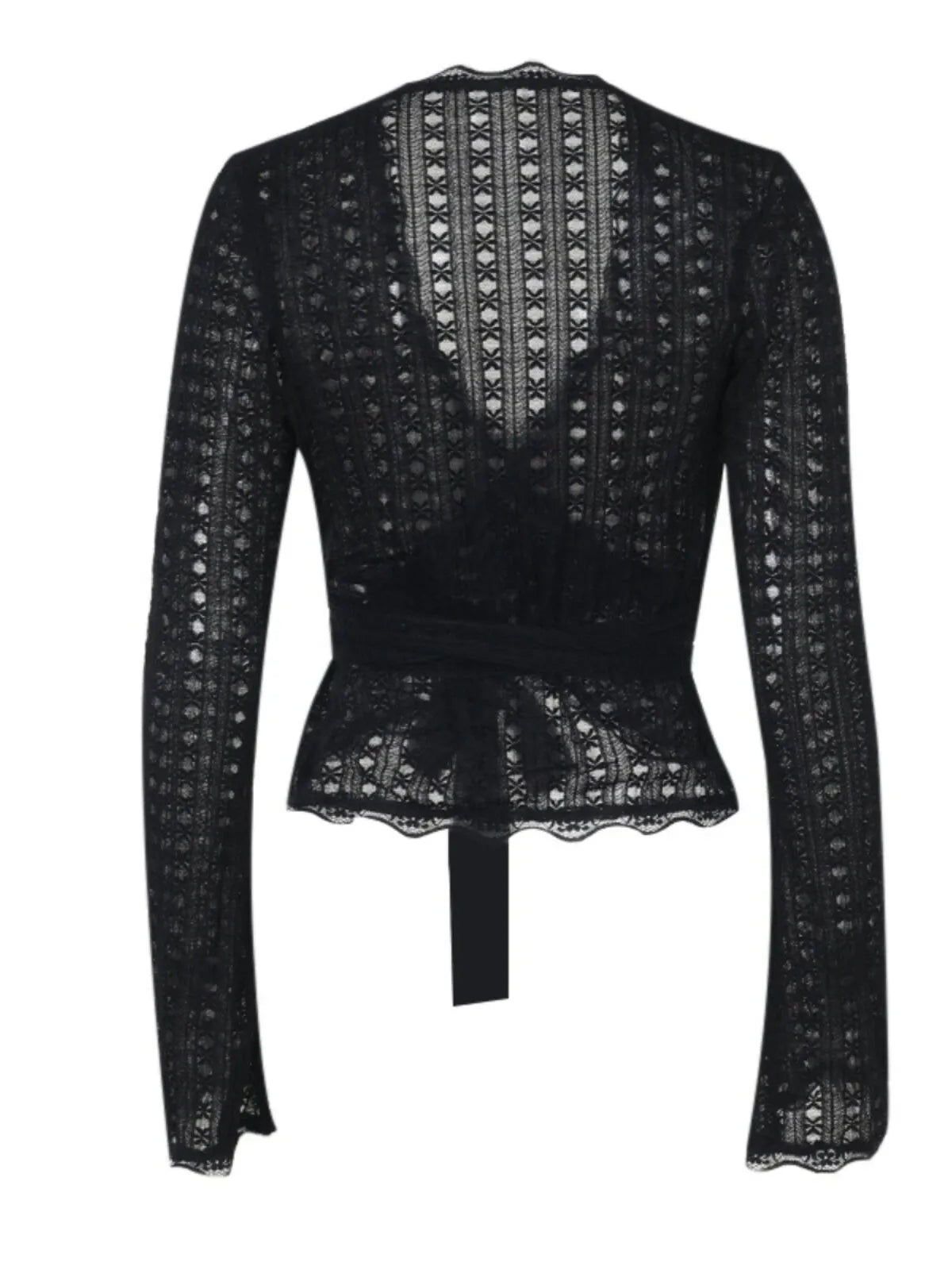Ditsy Floral Lace Deep V Neck Flounce Sleeve Extra-long Sleeve Lace Wrap T-shirt