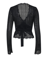 Ditsy Floral Lace Deep V Neck Flounce Sleeve Extra-long Sleeve Lace Wrap T-shirt
