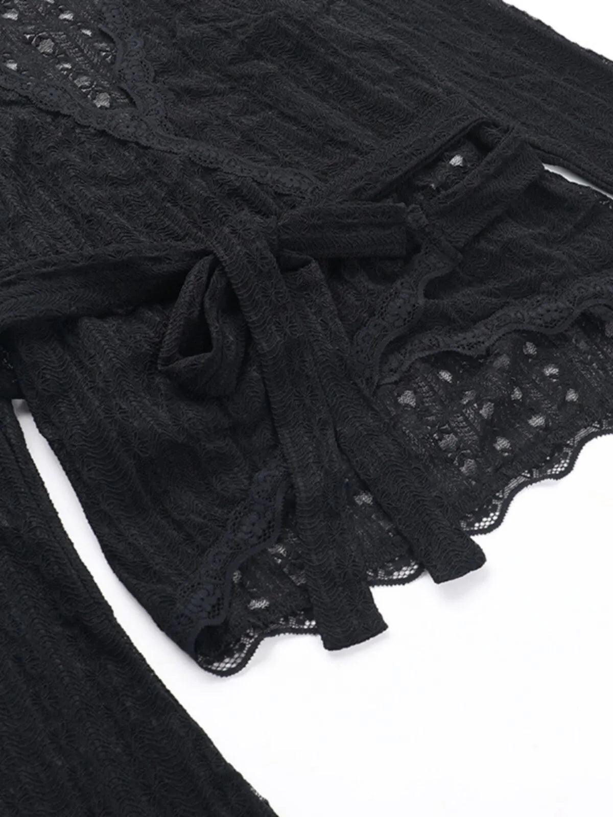 Ditsy Floral Lace Deep V Neck Flounce Sleeve Extra-long Sleeve Lace Wrap T-shirt