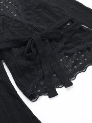 Ditsy Floral Lace Deep V Neck Flounce Sleeve Extra-long Sleeve Lace Wrap T-shirt