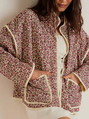 Ditsy Floral Lace-up Stand Collar Outwear Coat