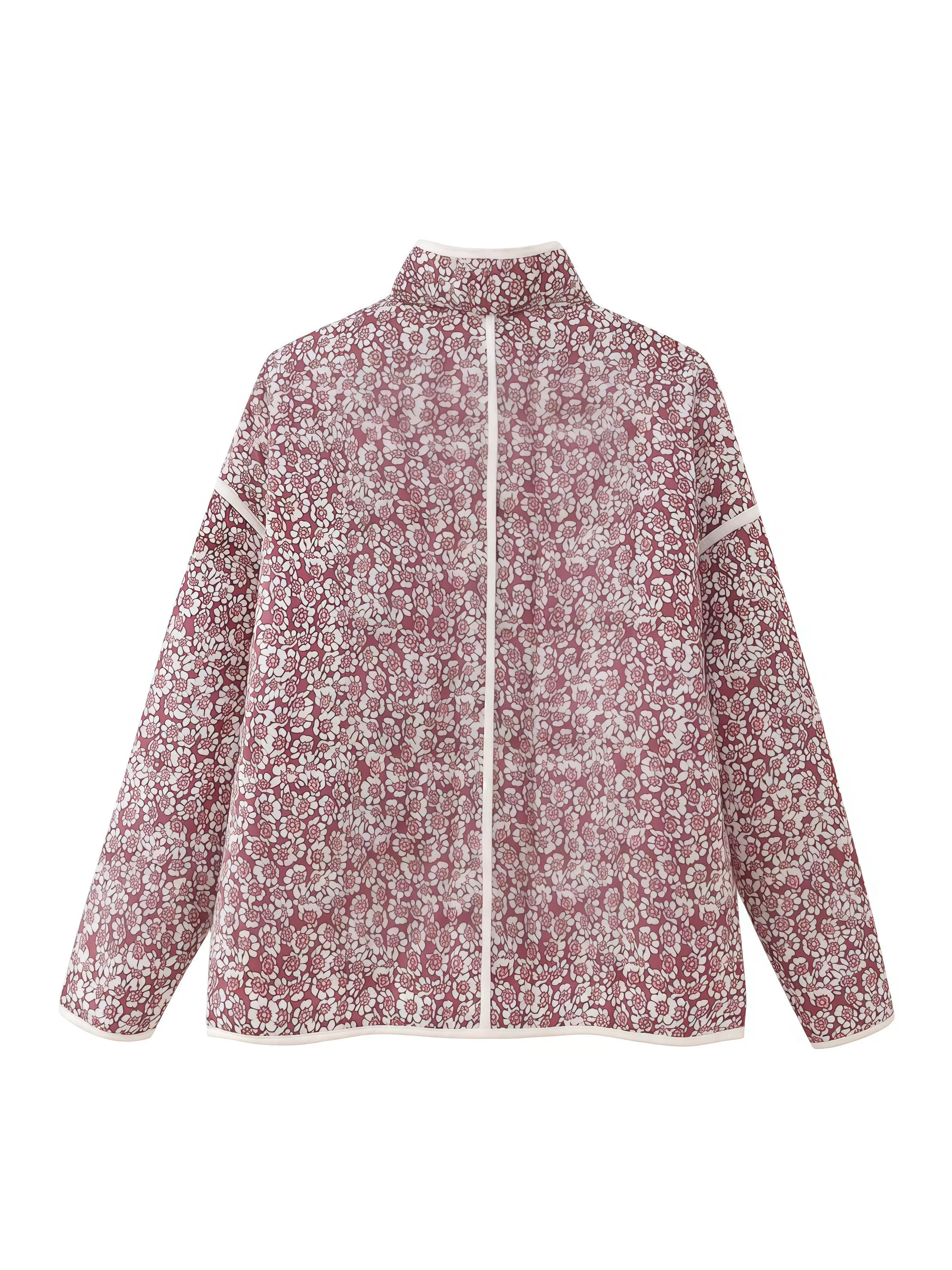 Ditsy Floral Lace-up Stand Collar Outwear Coat