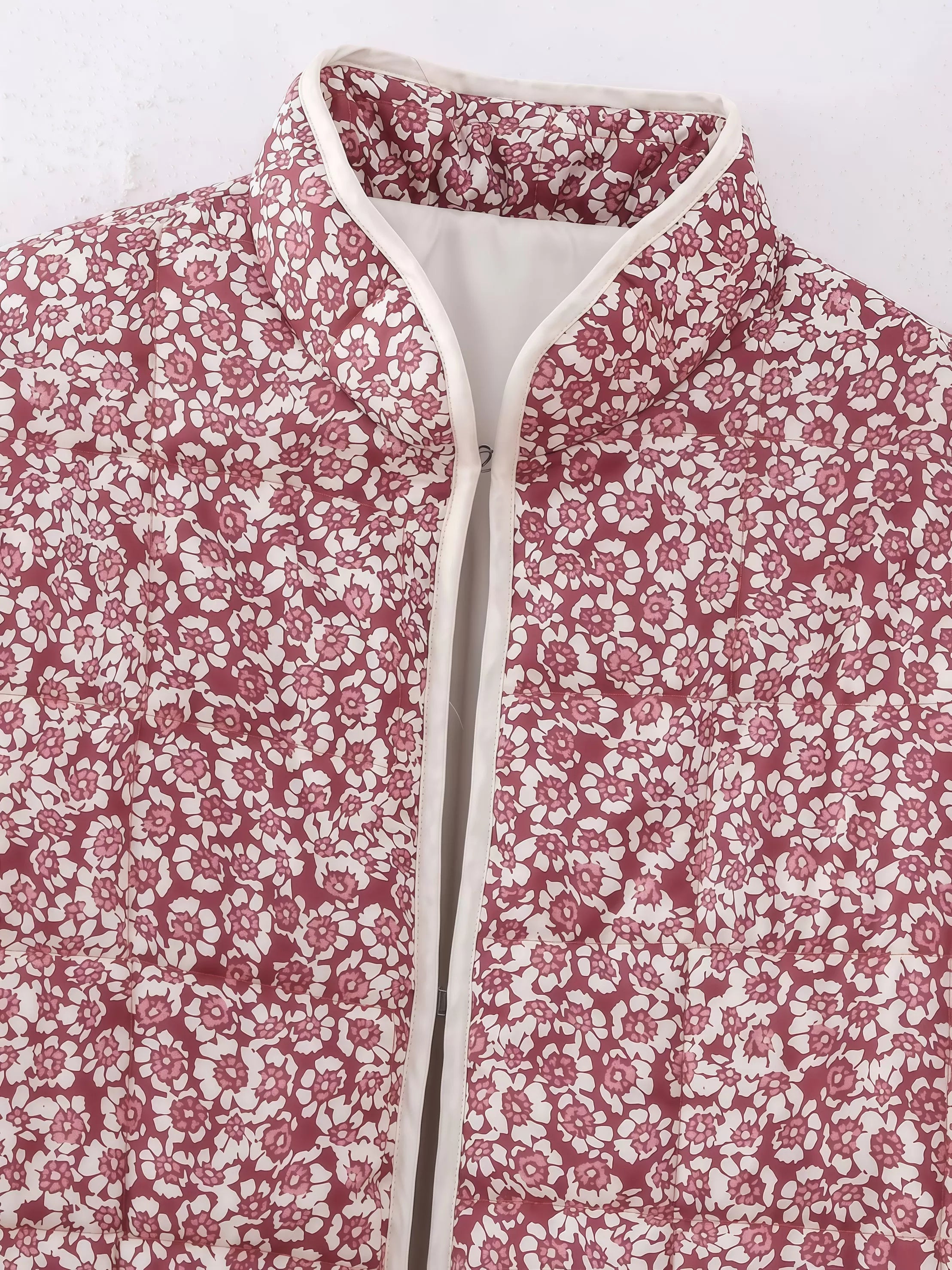 Ditsy Floral Lace-up Stand Collar Outwear Coat