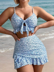 Ditsy Floral Ruffles High Rise Spaghetti Strap Bikini Sets