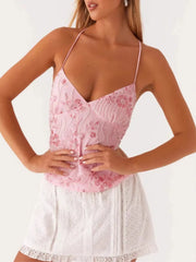 Ditsy Floral Sequins V-neck Chiffon Wrap Cami