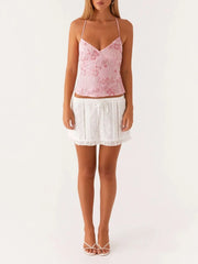 Ditsy Floral Sequins V-neck Chiffon Wrap Cami