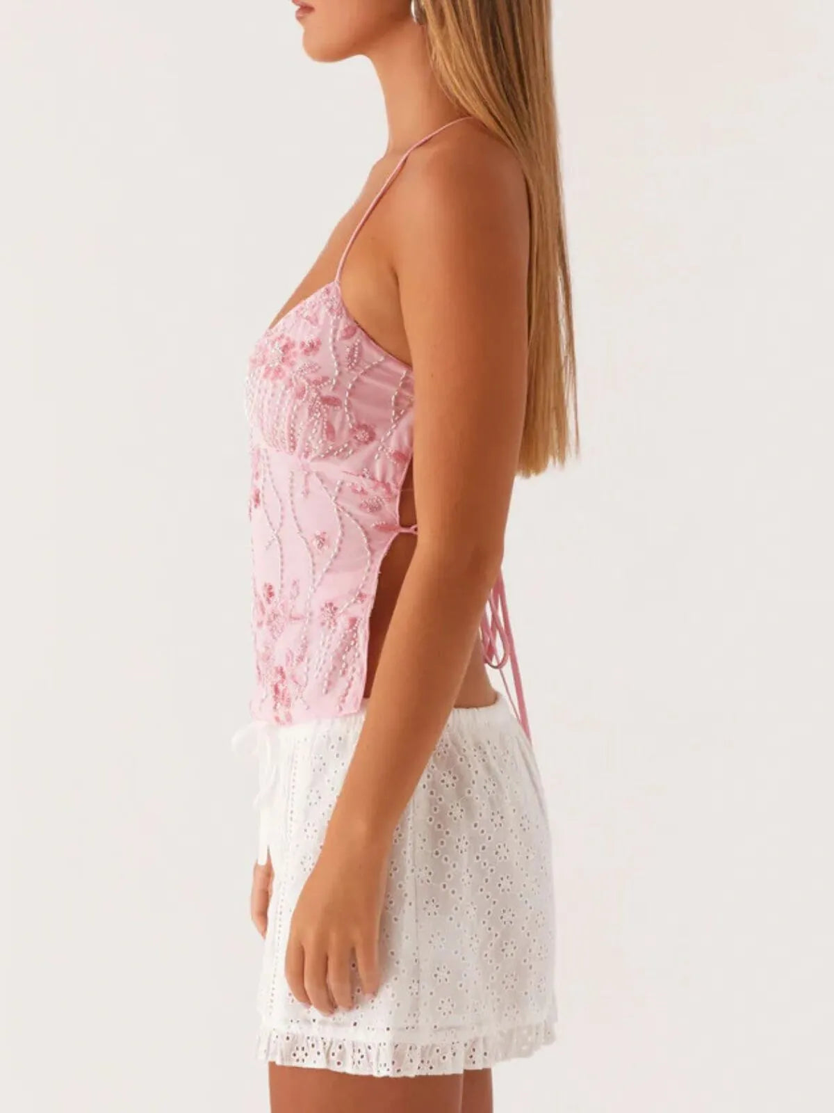 Ditsy Floral Sequins V-neck Chiffon Wrap Cami