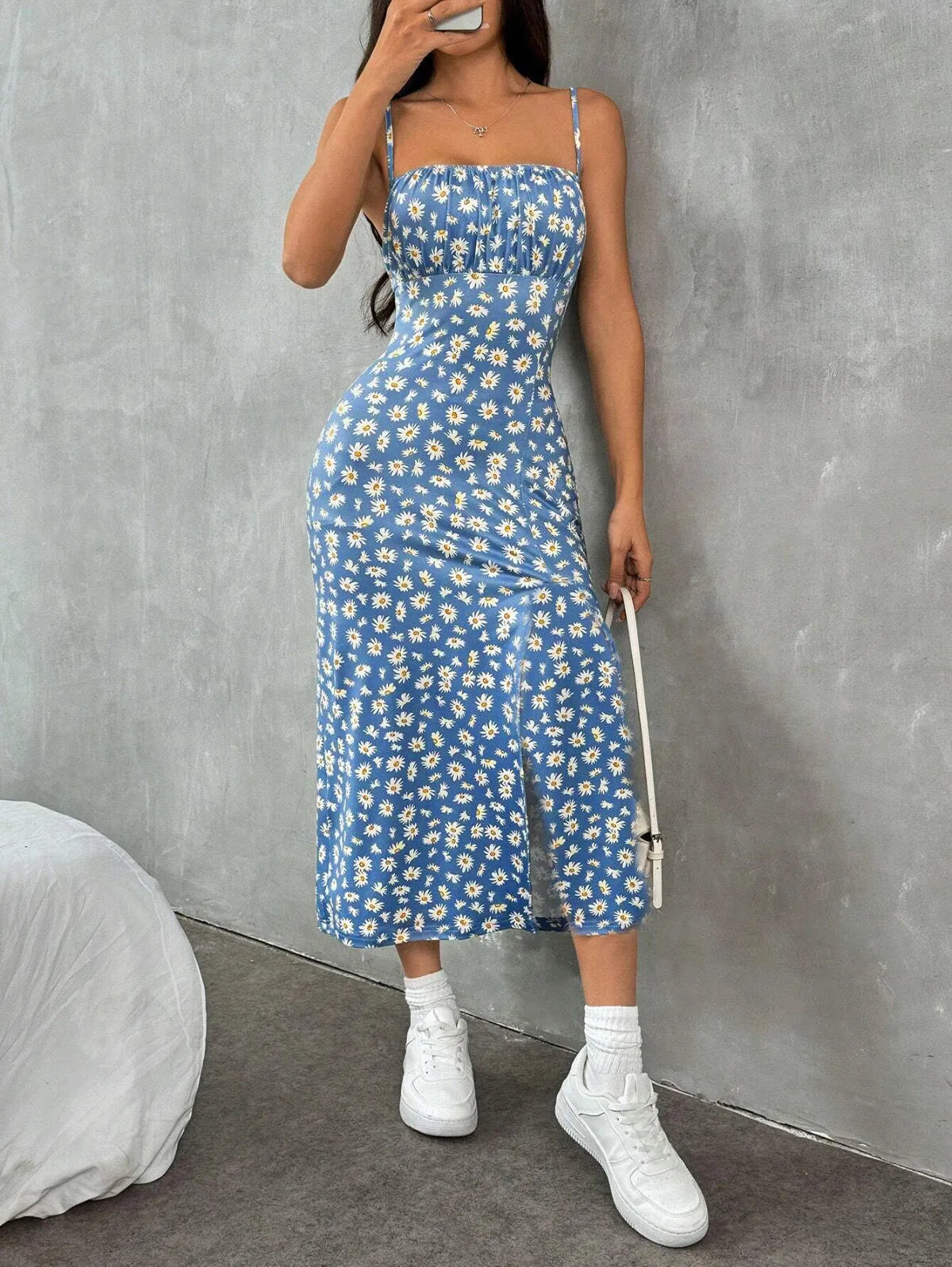 Ditsy Floral Spaghetti Strap Bodycon Dress