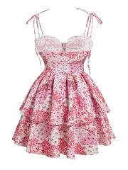 Ditsy Floral Sweet Garden Backless Spaghetti Strap Tiered Dress