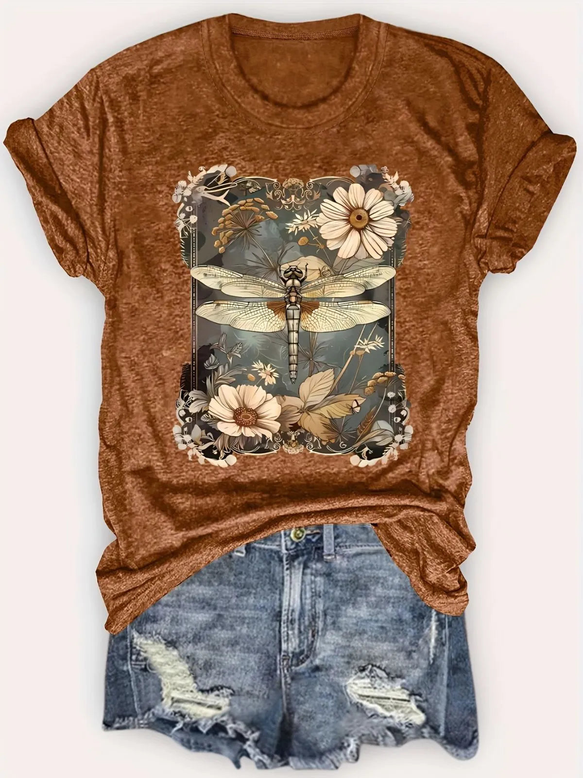 Dragonfly Round Neck Regular Sleeve Short Sleeve T-shirt