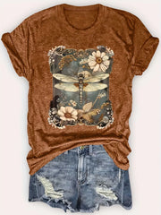 Dragonfly Round Neck Regular Sleeve Short Sleeve T-shirt