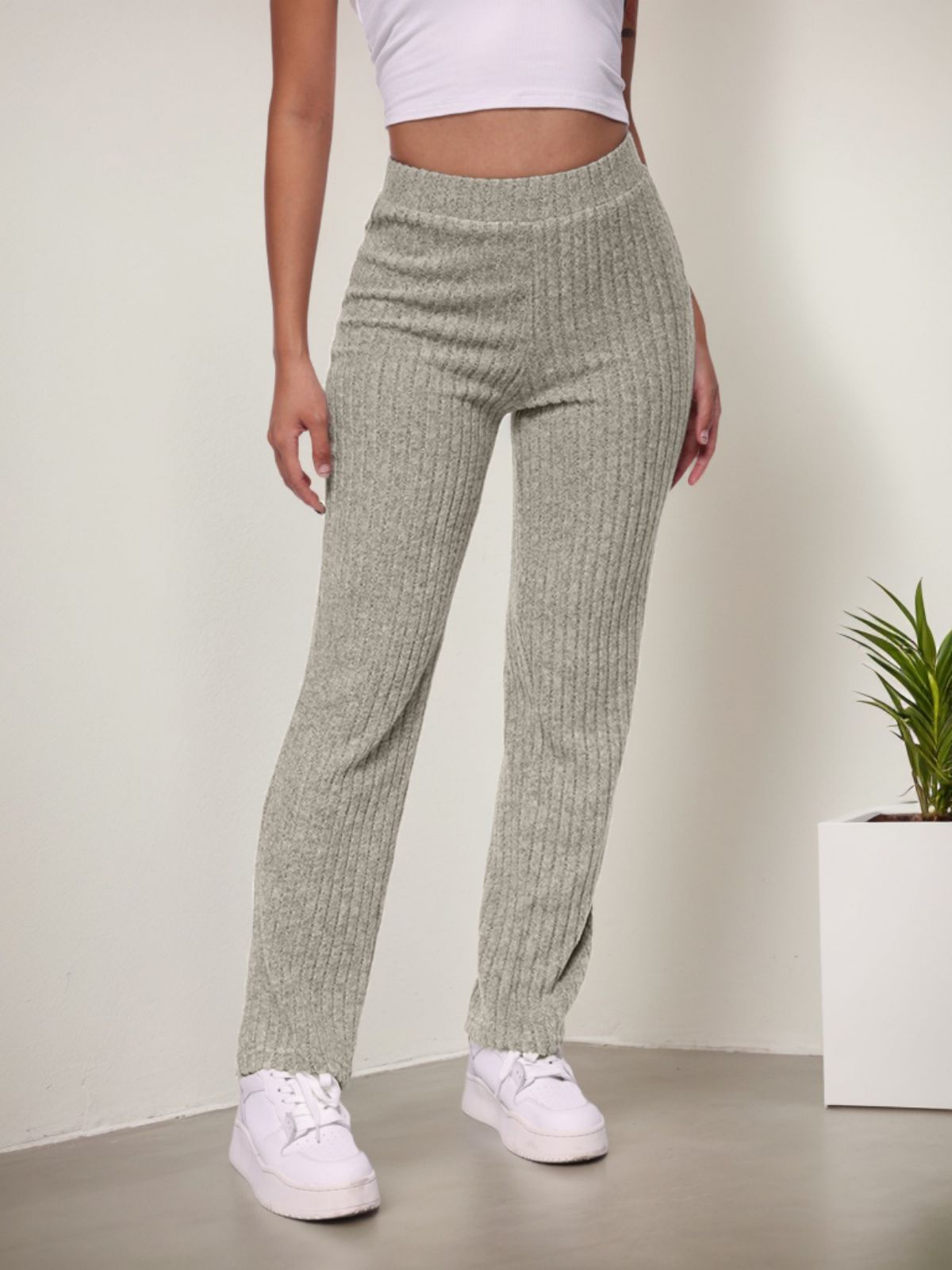 Solid High Rise Pants