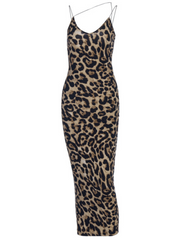 All Over Leopard Sexy Party Club Night Out Backless Spaghetti Strap Midi Bodycon Dress