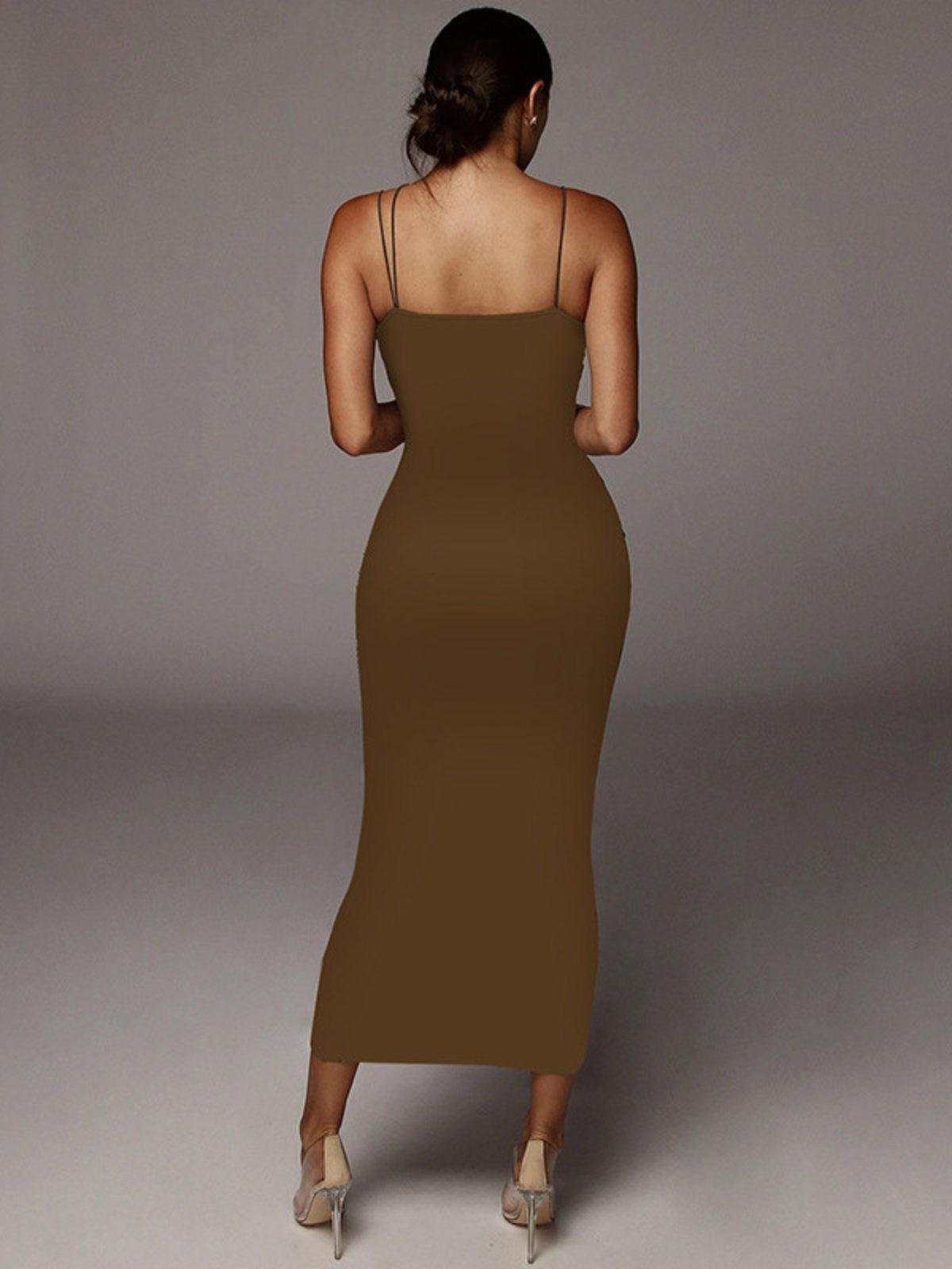All Over Leopard Sexy Party Club Night Out Backless Spaghetti Strap Midi Bodycon Dress