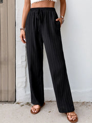 Elegant Drape High Rise Adjustable Waist Straight Leg Pants