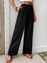 Elegant Drape High Rise Adjustable Waist Straight Leg Pants