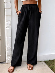 Elegant Drape High Rise Adjustable Waist Straight Leg Pants