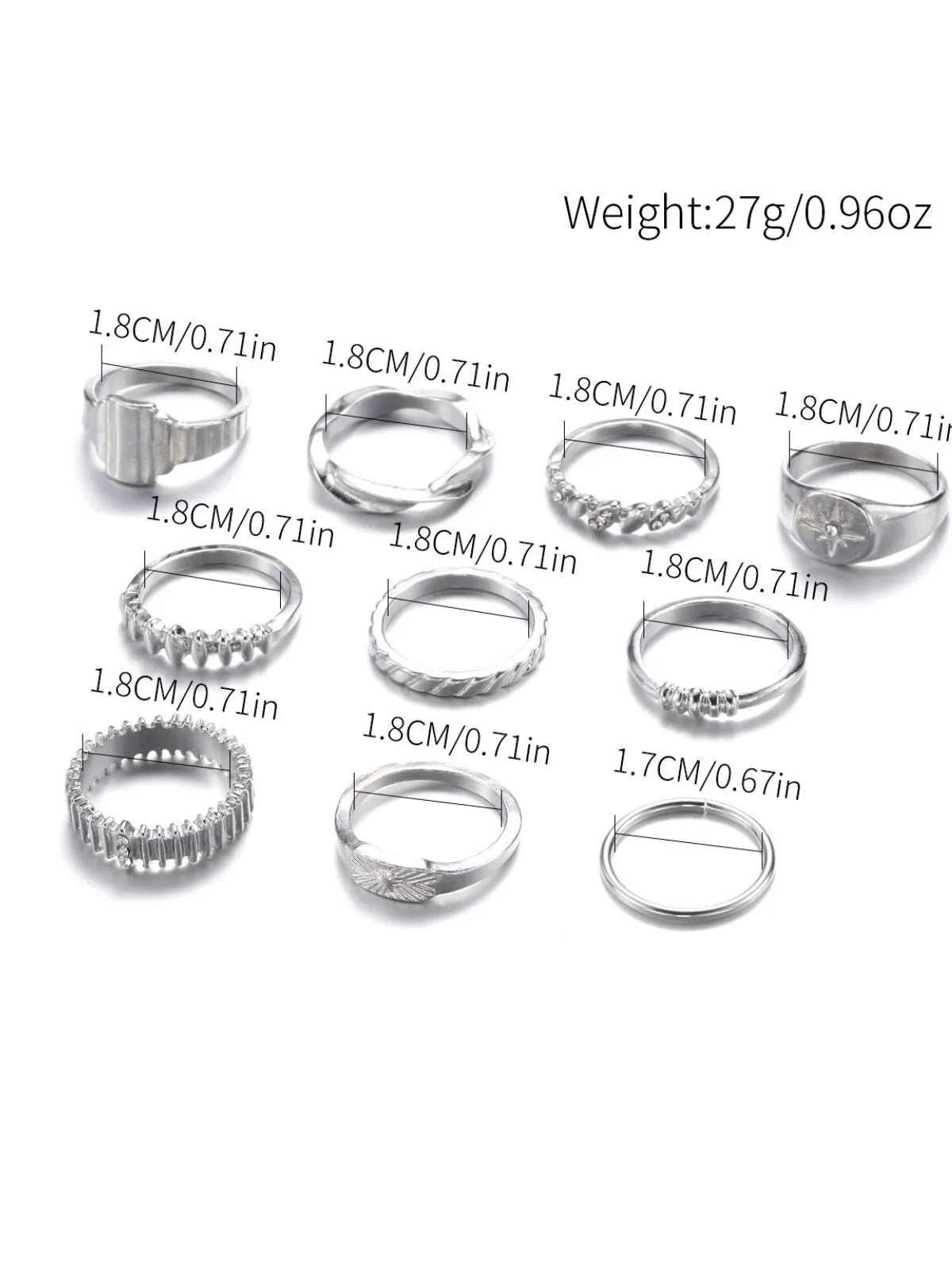 Elegant Style 10-pack Bejeweling Alloy Ring