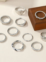 Elegant Style 10-pack Bejeweling Alloy Ring