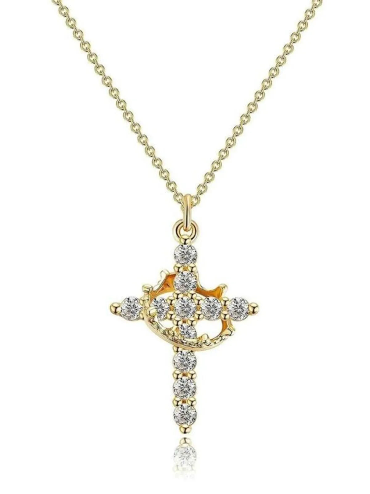 1pc Simple Crown Cross Pendant All-match Exquisite Jewelry Necklace for Women & Men