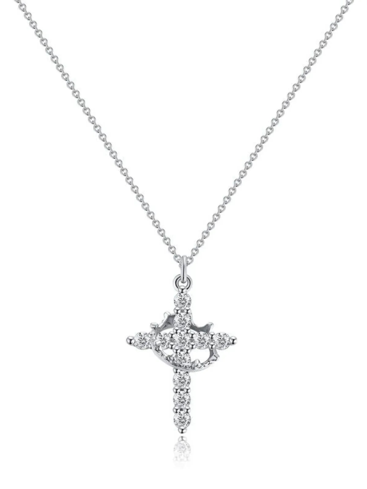 1pc Simple Crown Cross Pendant All-match Exquisite Jewelry Necklace for Women & Men