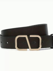 Elegant Style 1pc Solid Metal Button Pu Leather Belt