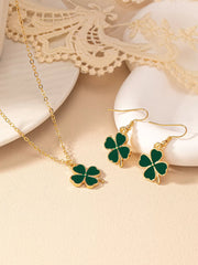 Elegant Style 2 Piece Set Aluminum Alloy Four Leaf Clover Earrings & Necklace Jewelry Set