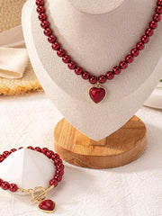 Elegant Style 2pcs Heart Polyresin Necklace & Bracelet Accessories Set