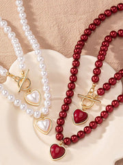Elegant Style 2pcs Heart Polyresin Necklace & Bracelet Accessories Set