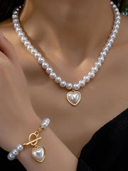 Elegant Style 2pcs Heart Polyresin Necklace & Bracelet Accessories Set