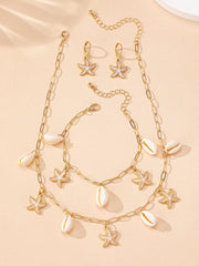 Elegant Style 3 Piece Set Aluminum Alloy Starfish Earrings & Necklace & Bracelet Jewelry Set
