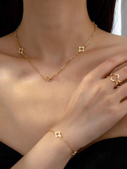 Elegant Style 3pcs Four Leaf Clover Alloy Necklace & Bracelet & Ring Accessories Set