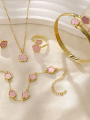 Elegant Style 5pcs Flowers Alloy Earrings & Necklace & Bracelets & Ring Accessories Set