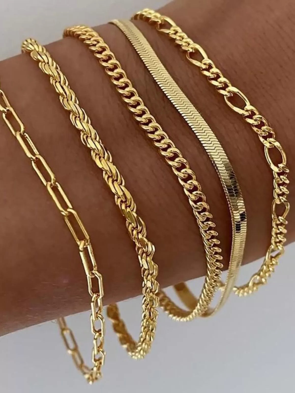 5pcs Trendy Thin Dainty Stackable Cuban Link Paperclip Chain Bracelet