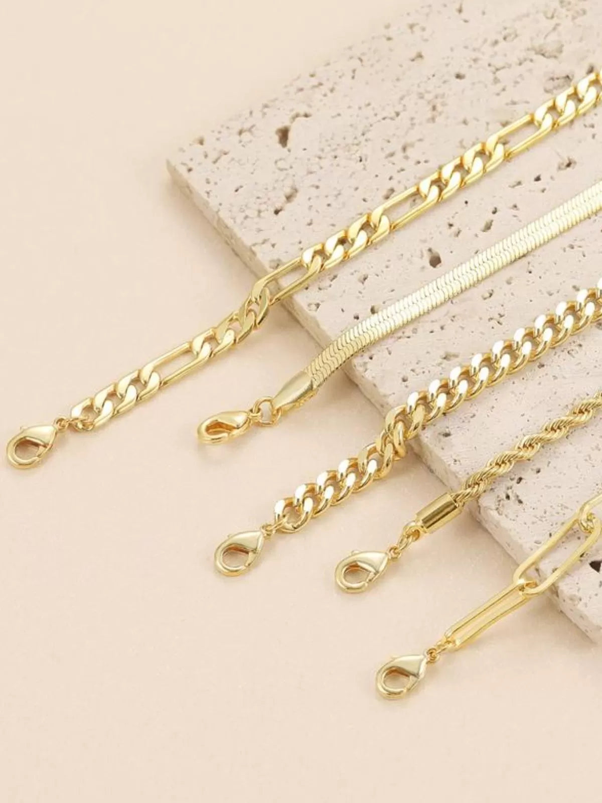 5pcs Trendy Thin Dainty Stackable Cuban Link Paperclip Chain Bracelet