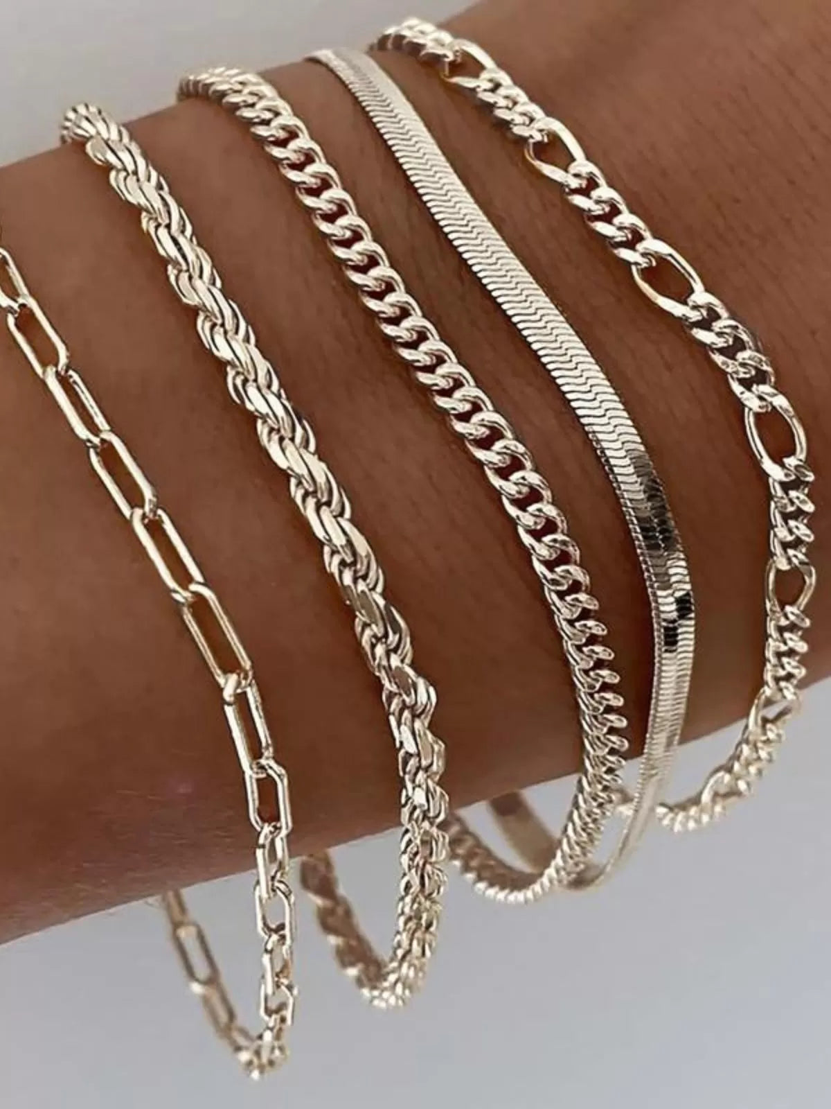 5pcs Trendy Thin Dainty Stackable Cuban Link Paperclip Chain Bracelet