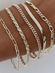 5pcs Trendy Thin Dainty Stackable Cuban Link Paperclip Chain Bracelet