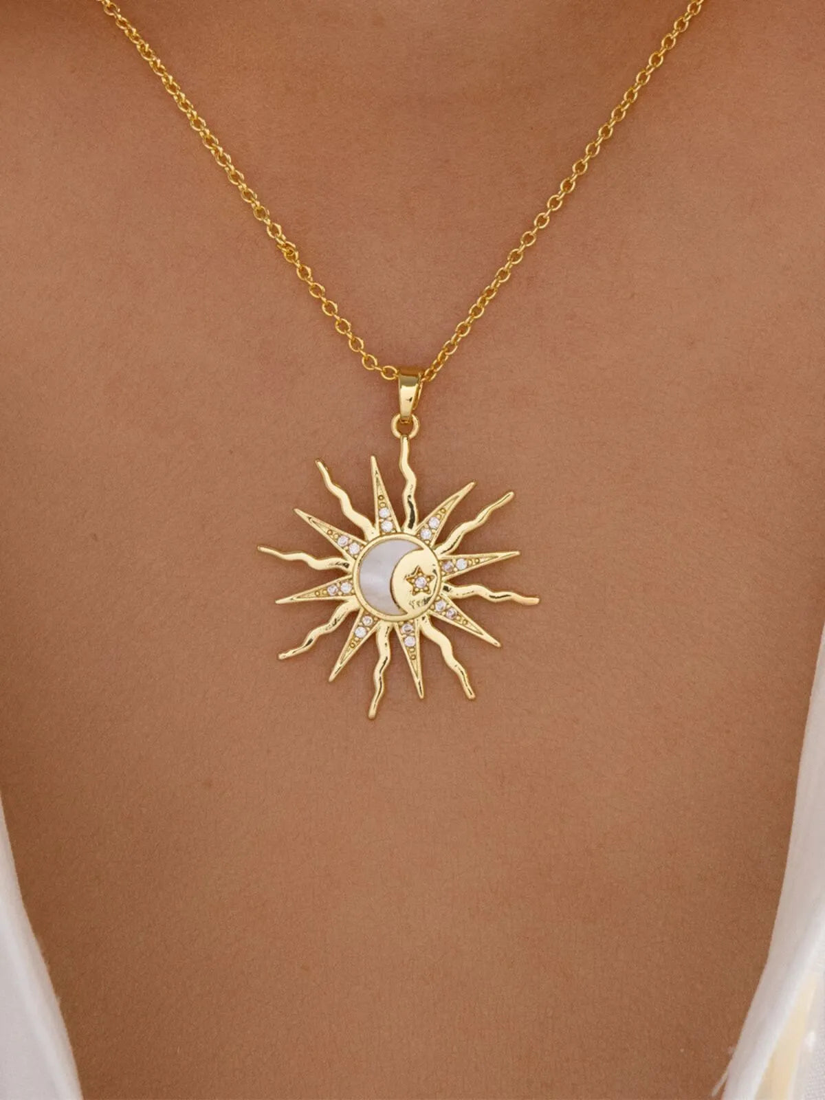 Exude Vacation Charm with Dazzling Gold Alloy Sun - Shaped Necklace