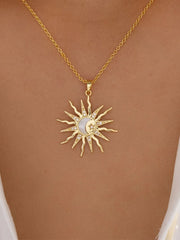 Exude Vacation Charm with Dazzling Gold Alloy Sun - Shaped Necklace