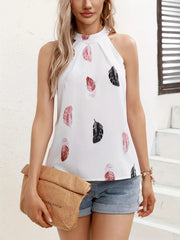 Feather Print Halter Neck Backless Design Cami