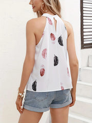 Feather Print Halter Neck Backless Design Cami