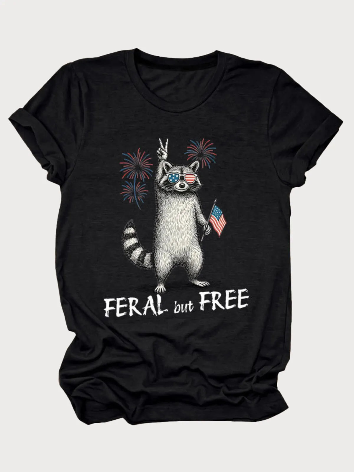 Feral But Free Flag Animal Squirrel Round Neck T-shirt